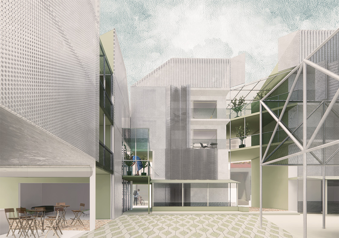 An architect's drawing of a multistory house.