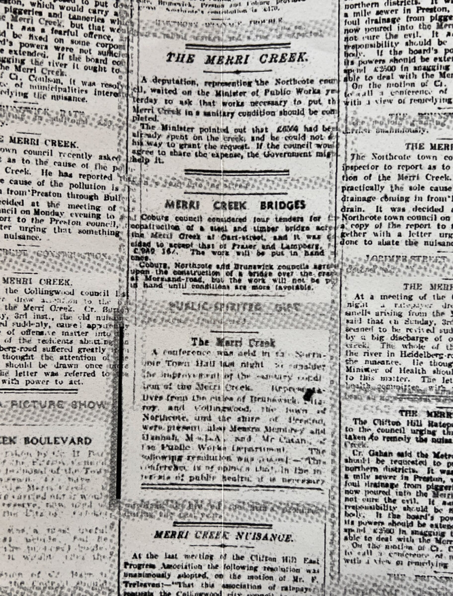 Old newspaper ads about Merri Creek.